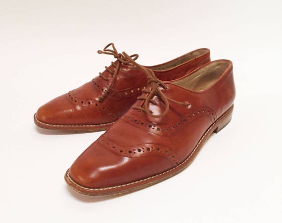 Bally Cognac Leather Brogued Oxford Flats