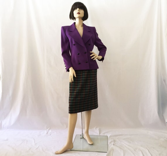 80s Givenchy Nouvelle Boutique Purple and Plaid Po