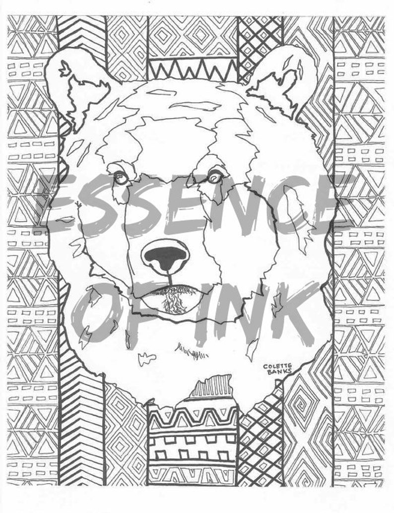 Adult Coloring Page Bear Printable Adult Colouring Page - Etsy