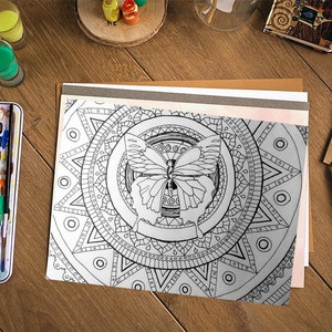 Mandala adult coloring page of butterfly