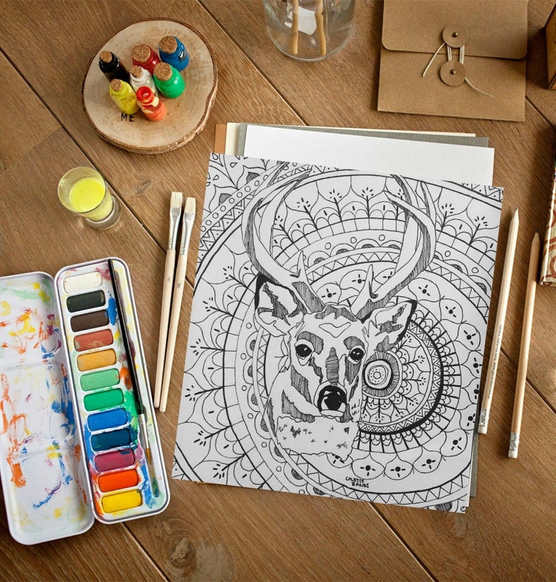 Download Mandala Adult Coloring Page Deer Digital Print | Etsy