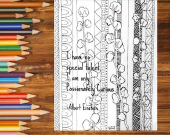 Adult Colouring Page, Adult coloring book page, Inspirational Quote, Floral Hand Drawn, Instant download Print, Digital Art,