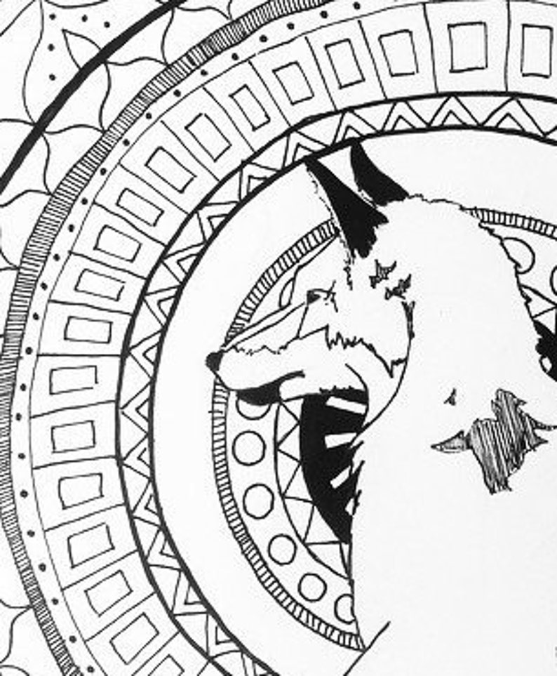 Aztec Adult Printable Coloring Page of a Fox Zentangle Indian Style with Mandala Background image 3