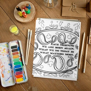 Each Morning We Are Born Again Quote by Budha Digital Print Adult Coloring Page