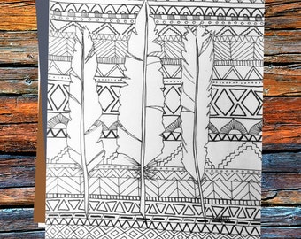 Adult Coloring Page, Printable Adult Colouring Book Page, Feather print,  Digital Download Printable, Hand Illustrated