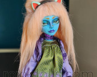 Olive - OOAK androgynous Monster High repaint and upcycle with hand dyed clothing