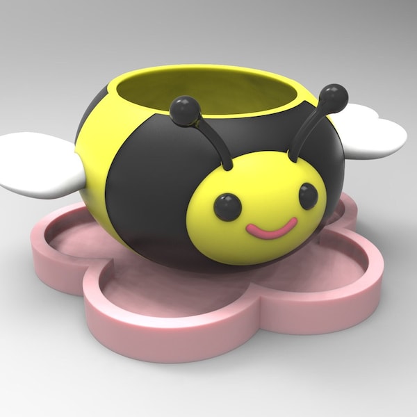 3D MODEL Cute Bee Flower Pot Planter STL file