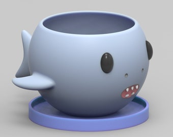 3D MODEL Cute Shark Flower Pot Planter STL file