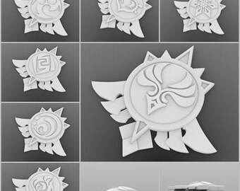 Genshin Impact Mondstadt - All 7 elements - Vision - Pendant - Amulet - Element - STL FILE - Cosplay