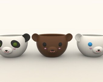 3D MODEL Cute Bears Brown Panda Polar Flower Pot Planter