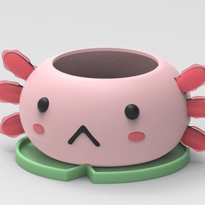 3D MODEL Cute Axolotl Flower Pot Planter STL file