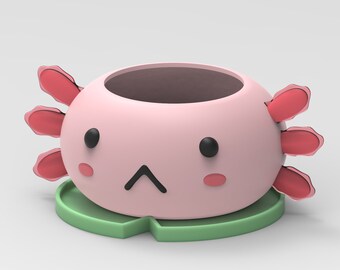 3D MODEL Cute Axolotl Flower Pot Planter STL file