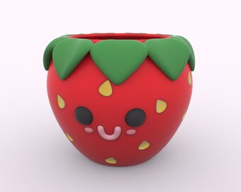 3D MODEL Cute Strawberry Flower Pot Planter pencil pen holder STL file