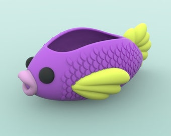 Cute Fish flower pot keychain planter pen pencil cup holder organizer stl file digital
