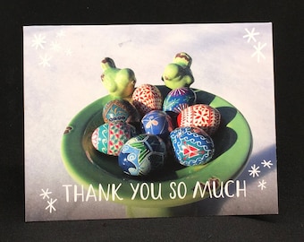 C5 - Notecard - Pysanka thank you card - bird bath in the snow