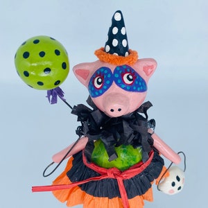 Halloween handmade vintage style Piper Pig candy box air dried paper clay Prim design by The Three Old Sisters.