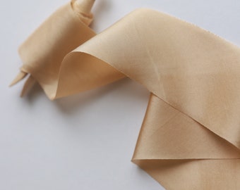 Silk Ribbon | Caramel Habotai Silk | Plant based, hand dyed silk ribbons, wedding ribbon, floral ribbon, stationery ribbon, 100% silk