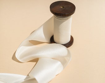 Silk Ribbon | Ivory | Habotai Silk | Plant based, hand dyed silk ribbons, wedding ribbon, floral ribbon, stationery ribbon, 100% silk