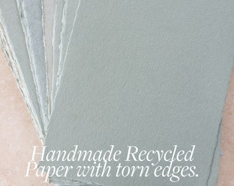 Sage Handmade Recycled Torn Edge Wedding Stationery Paper | Wedding Invites, deckled organic edges - 5x7", A6, A5, DL and A4 available