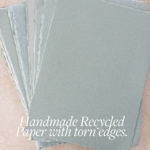 Carta da lettere per matrimonio Sage fatta a mano riciclata con bordo strappato / inviti per matrimonio, bordi organici frastagliati - 5x7", disponibili A6, A5, DL e A4
