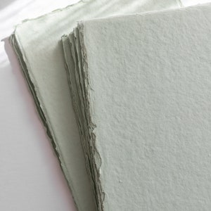 Sage cotton rag paper, wedding invitation paper, deckled edges, 5x7", 4x6", A5 Invites, Stationery, Handmade.