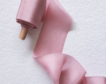 Silk Ribbon | Lavender Rose / Habotai Silk, Plant based, hand dyed silk ribbon, wedding ribbon, floral ribbon, stationery ribbon,100% silk
