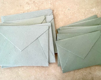 Sage green Recycled Envelopes wedding stationery, deckled Pointy Flaps, hand made paper envelopes, fine art paper, 10 PACK.