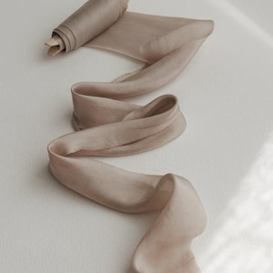 Silk Ribbon | Almond Beige Habotai Silk | Plant based, hand dyed silk ribbons, wedding ribbon, floral ribbon, stationery ribbon, 100% silk