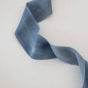 Silk Ribbon | DENIM BLUE Satin Silk | Plant based, hand dyed silk ribbons, wedding ribbon, floral ribbon, stationery ribbon, 100% silk