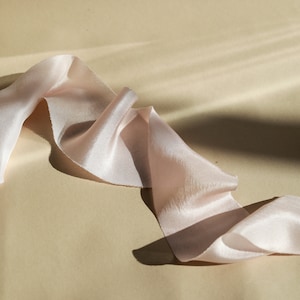 Pale Blush Silk Ribbon | Blush Habotai Silk | Plant based, hand dyed silk ribbons, wedding ribbon, stationery ribbon, 100% silk