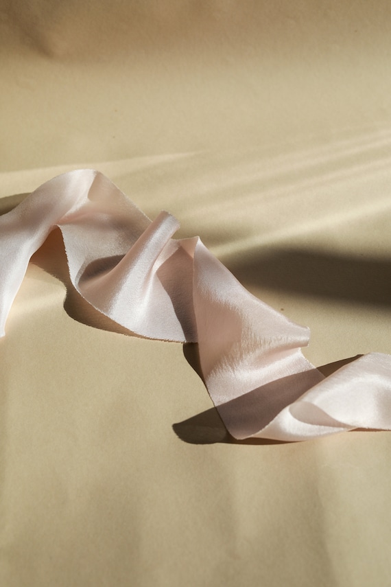 Pale Blush Silk Ribbon | Blush Habotai Silk | Plant based, hand dyed silk ribbons, wedding ribbon, stationery ribbon, 100% silk