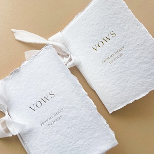 Gold or Silver foil pressed Vow Books, handmade wedding keepsake, cotton paper, with silk ribbon