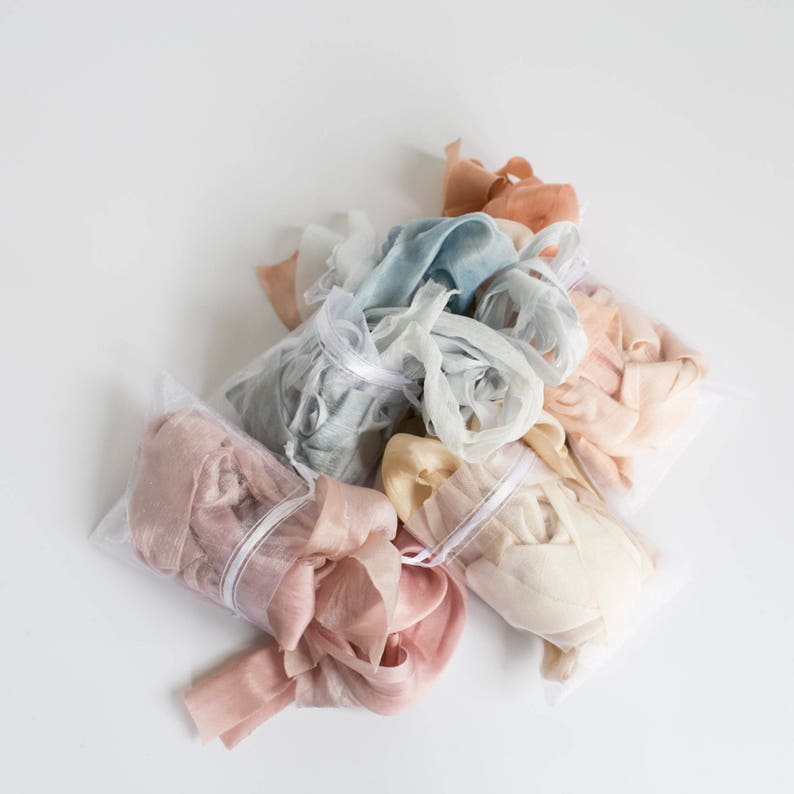 Silk Ribbon Bundle OFF CUTS / REMNANTS sample bag Plant based, hand dyed silk ribbons image 1