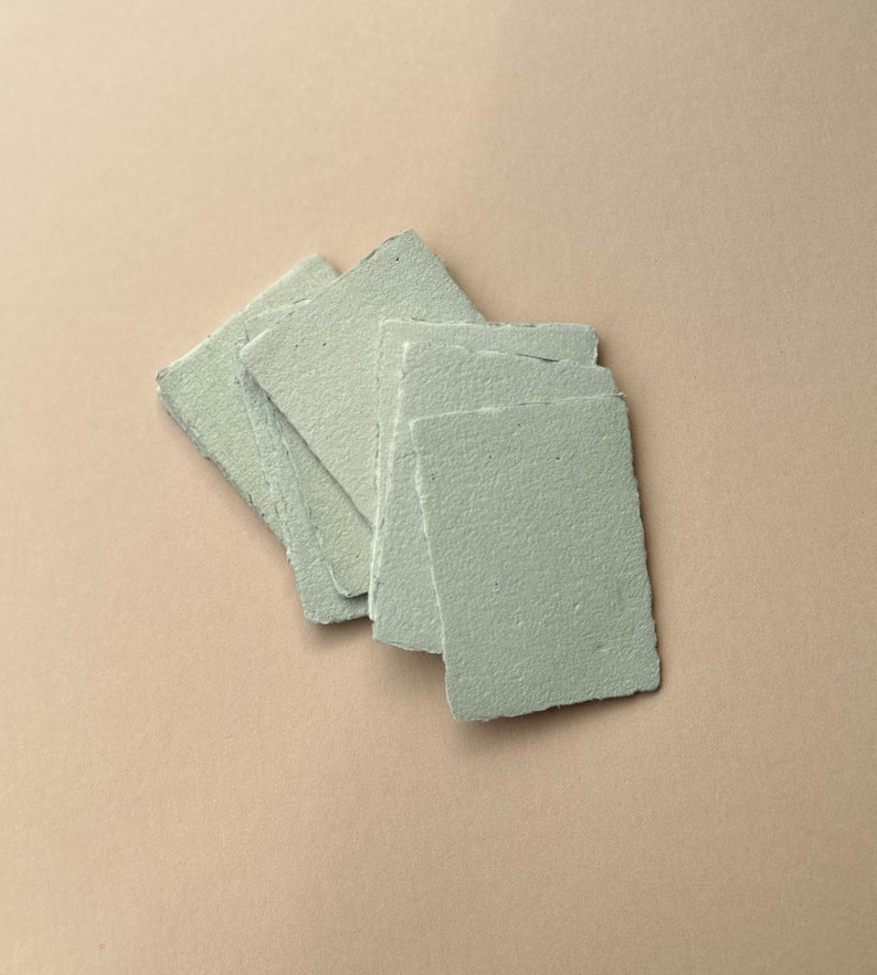 A8 Sage Smooth Escort Cards Deckle Edge Place Cards Tags Recycled Paper Recycled Name Cards image 1