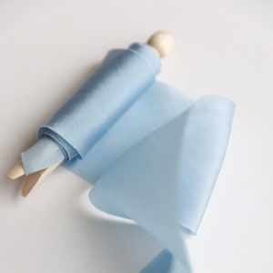 Silk Ribbon | Soft Blue Habotai Silk | Plant based, hand dyed silk ribbons, wedding ribbon, floral ribbon, stationery ribbon, 100% silk