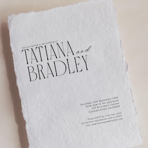 Elegant Wedding Stationery Invitation on handmade cotton rag deckled edge paper, 5x7", A6, details, rsvps, save the dates.