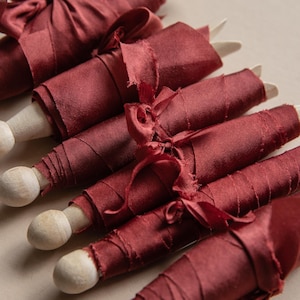 Silk Ribbon | Deep burgundy Habotai Silk | Plant based, hand dyed silk ribbons, wedding ribbon, floral ribbon, stationery ribbon, 100% silk