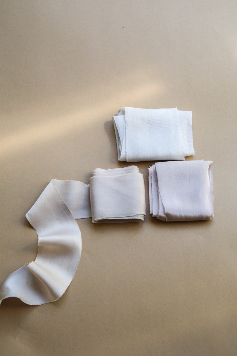 Silk Ribbon | Vanilla Cream | Plant Dyed Silk Ribbon / Styling Bundle Luxe wedding ribbon, floral ribbon, stationery ribbon, natural high quality silk