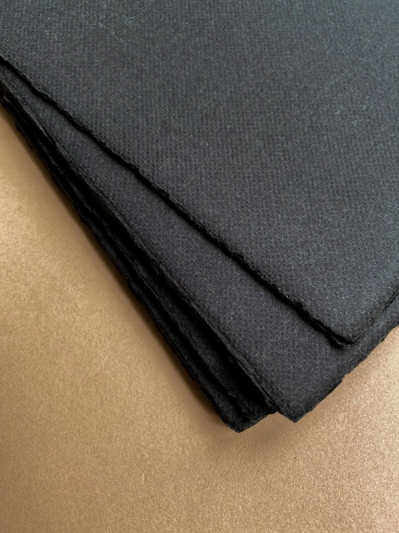 Black Deckle Edge hand made Paper Wedding stationery paper, fine art paper, 100% cotton rag image 2