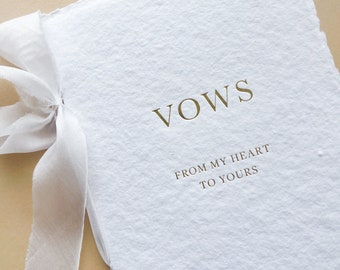 Gold Foiled Vow Books, handmade wedding keepsake, cotton paper, with silk ribbon