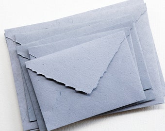 Dusty Blue Deckle Edge Envelopes | Pointy Flaps, hand made paper envelopes, fine art paper, 100% recycled paper