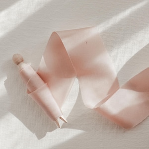 Silk Ribbon | Blush Habotai Silk | Plant based, hand dyed silk ribbons, wedding ribbon, floral ribbon, stationery ribbon, 100% silk