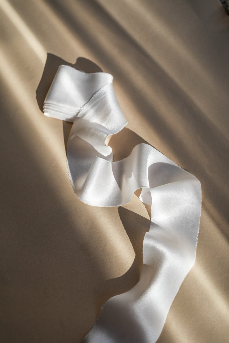 Silk Ribbon DOVE WHITE Satin Silk / Plant based and Hand Dyed / Wedding Ribbon / Floral ribbon / Stationery Ribbon/ Ribbons image 2