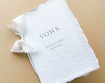 Silver and Gold Foil Pressed Vow Books, handmade wedding keepsake, cotton paper, with silk ribbon