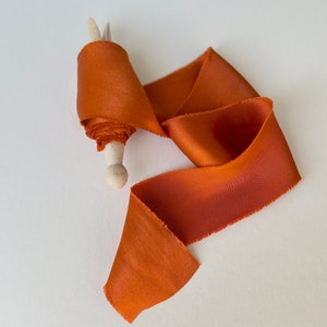 Silk Ribbon Pumpkin Spice SILK SATIN Plant based, hand dyed silk ribbons, wedding ribbon, floral ribbon, stationery ribbon, 100% silk image 1