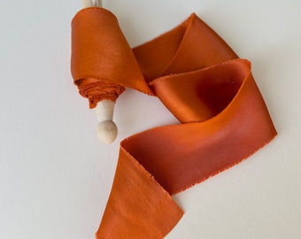 Silk Ribbon | Pumpkin Spice SILK SATIN | Plant based, hand dyed silk ribbons, wedding ribbon, floral ribbon, stationery ribbon, 100% silk