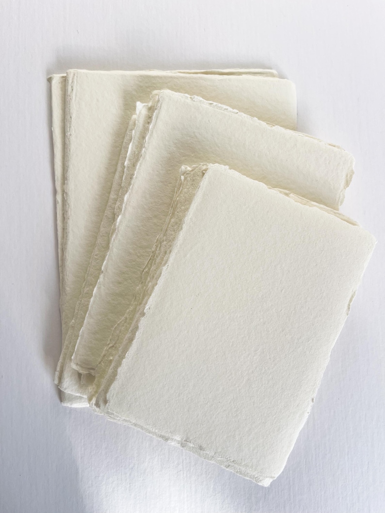 Cream Handmade Cotton Rag Paper, Deckled Edge, 5x7