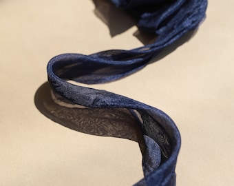 Silk Ribbon | Navy Blue Tabby Silk | Plant based, hand dyed silk ribbons, wedding ribbon, floral ribbon, stationery ribbon, 100% silk