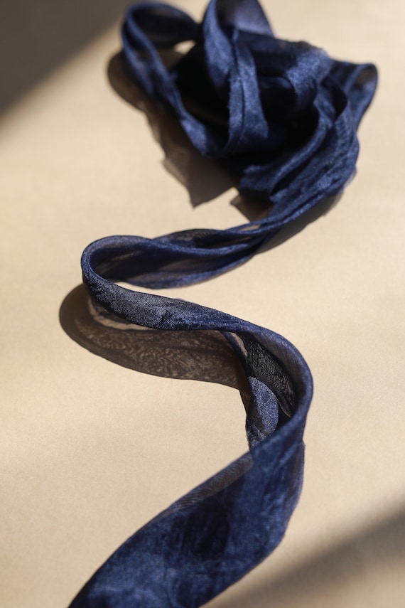 Silk Ribbon | Navy Blue Tabby Silk | Plant based, hand dyed silk ribbons, wedding ribbon, floral ribbon, stationery ribbon, 100% silk