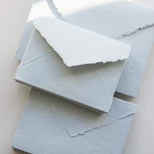 Soft Blue Deckle Edge Cotton Rag Envelopes | Pointy Flaps, handmade paper, fine art wedding stationery paper, 10 Pack. Light blue.